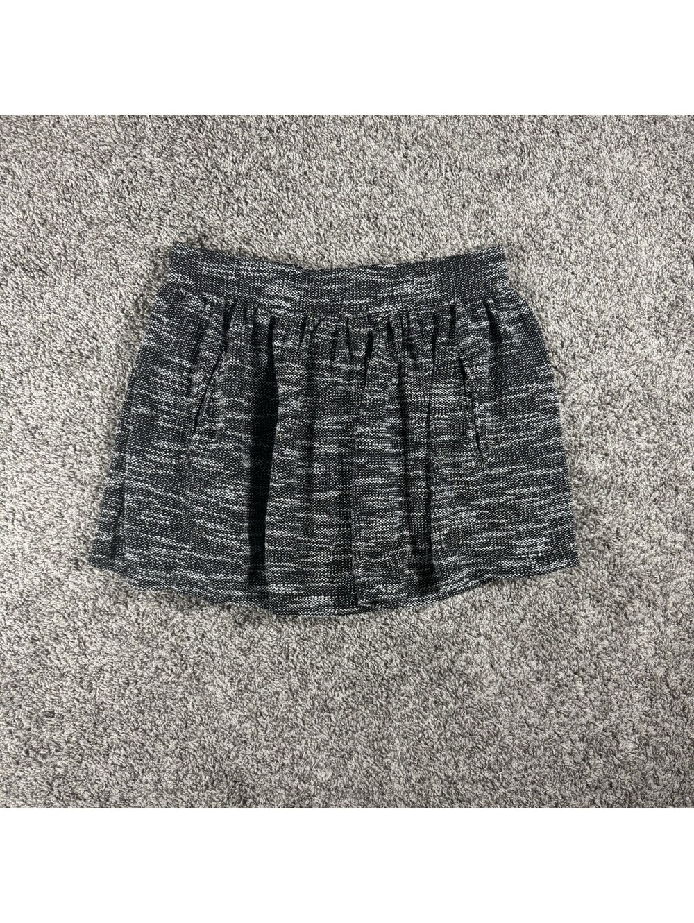 Free‎ People Mini Skirt Large Black White Skater Pockets Academia